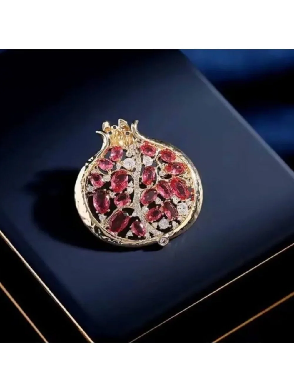 Gold-Tone Pomegranate Brooch with Ruby Red Stones